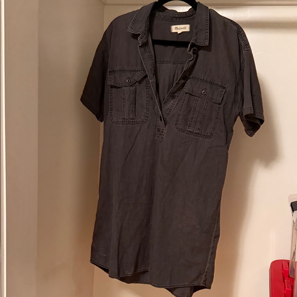 Madewell Washed Black Short Sleeve Utility Shirt Dress